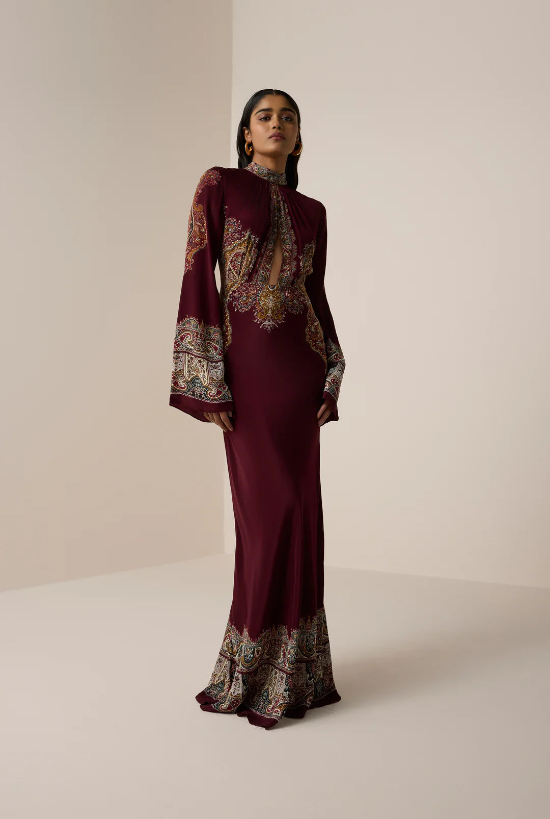 Shifa Long Dress - Burgundy by Hemant & Nandita | 25 South Boutiques