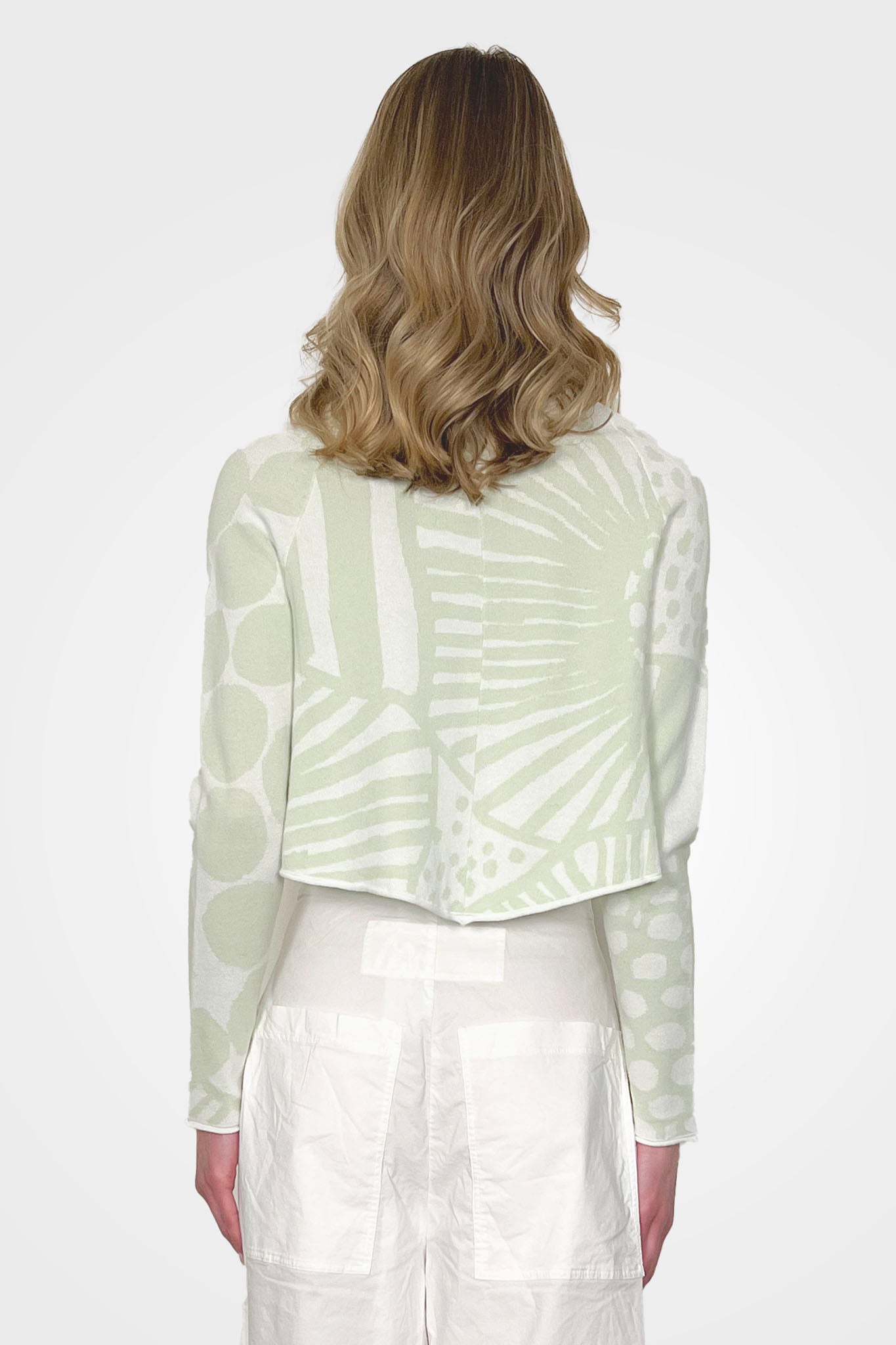 Printed Crop Cardigan - Lime Jacquard by Rundholz — view 3