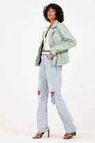 Sofia Leather Jacket - Frosty Green by Mauritius — view 3