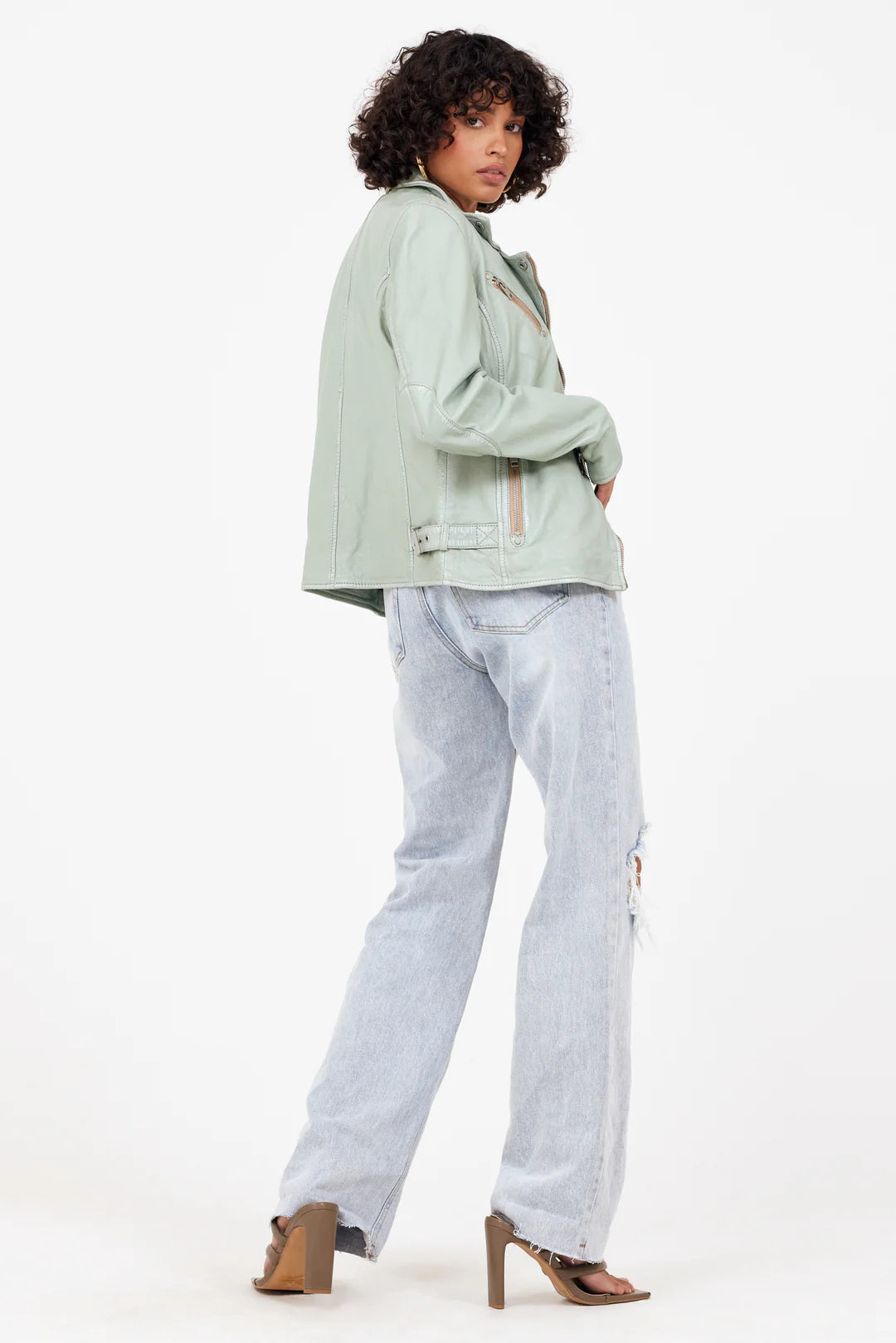 Sofia Leather Jacket - Frosty Green by Mauritius — view 4