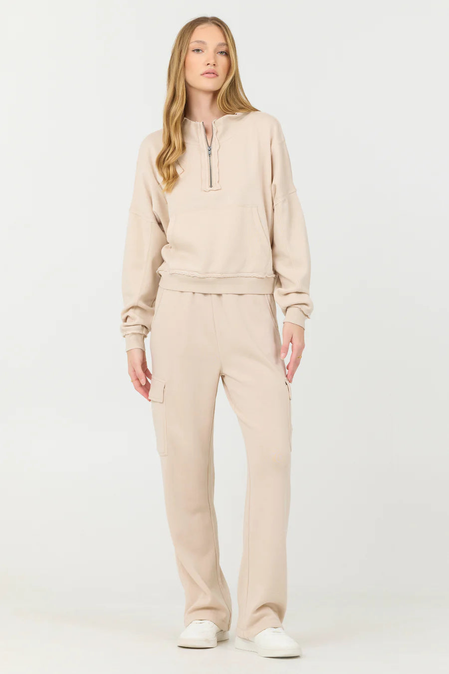 Cashmere Fleece Quarter Zip - Vanilla Cream by Vintage Havana — view 3