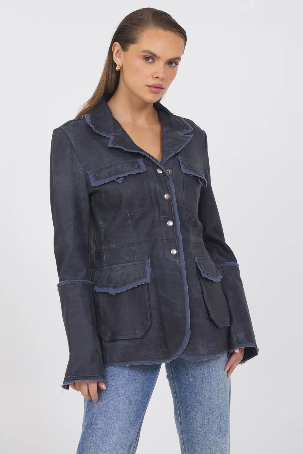 Meryl Distressed Leather Jacket - Indigo by Jakett — alternate view
