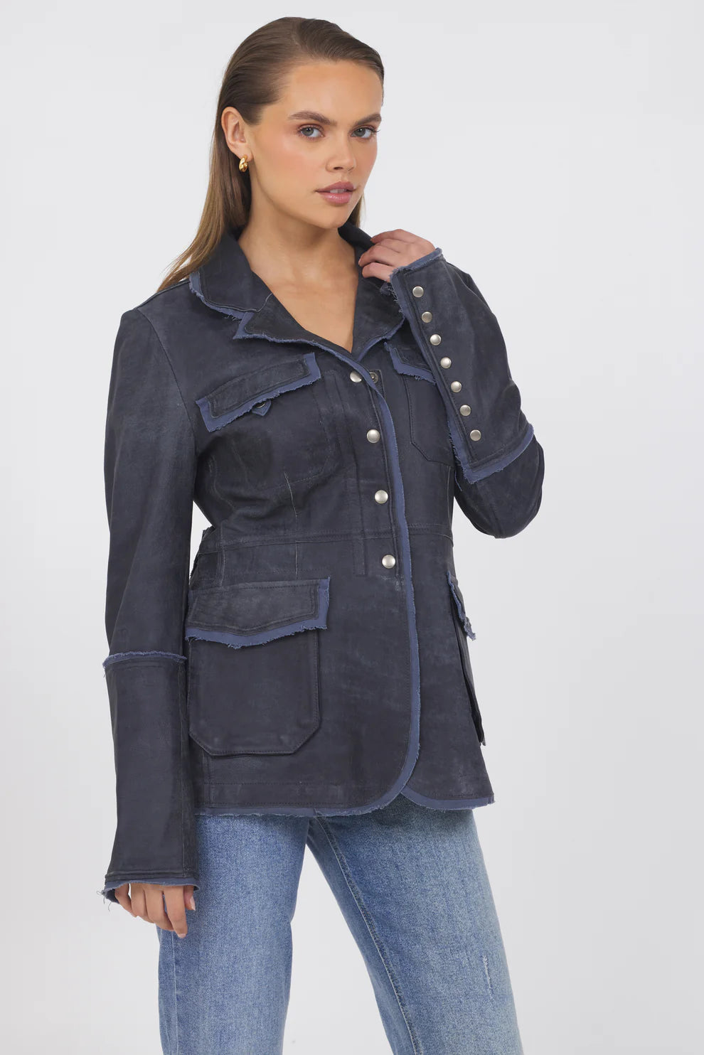 Meryl Distressed Leather Jacket - Indigo by Jakett | 25 South Boutiques