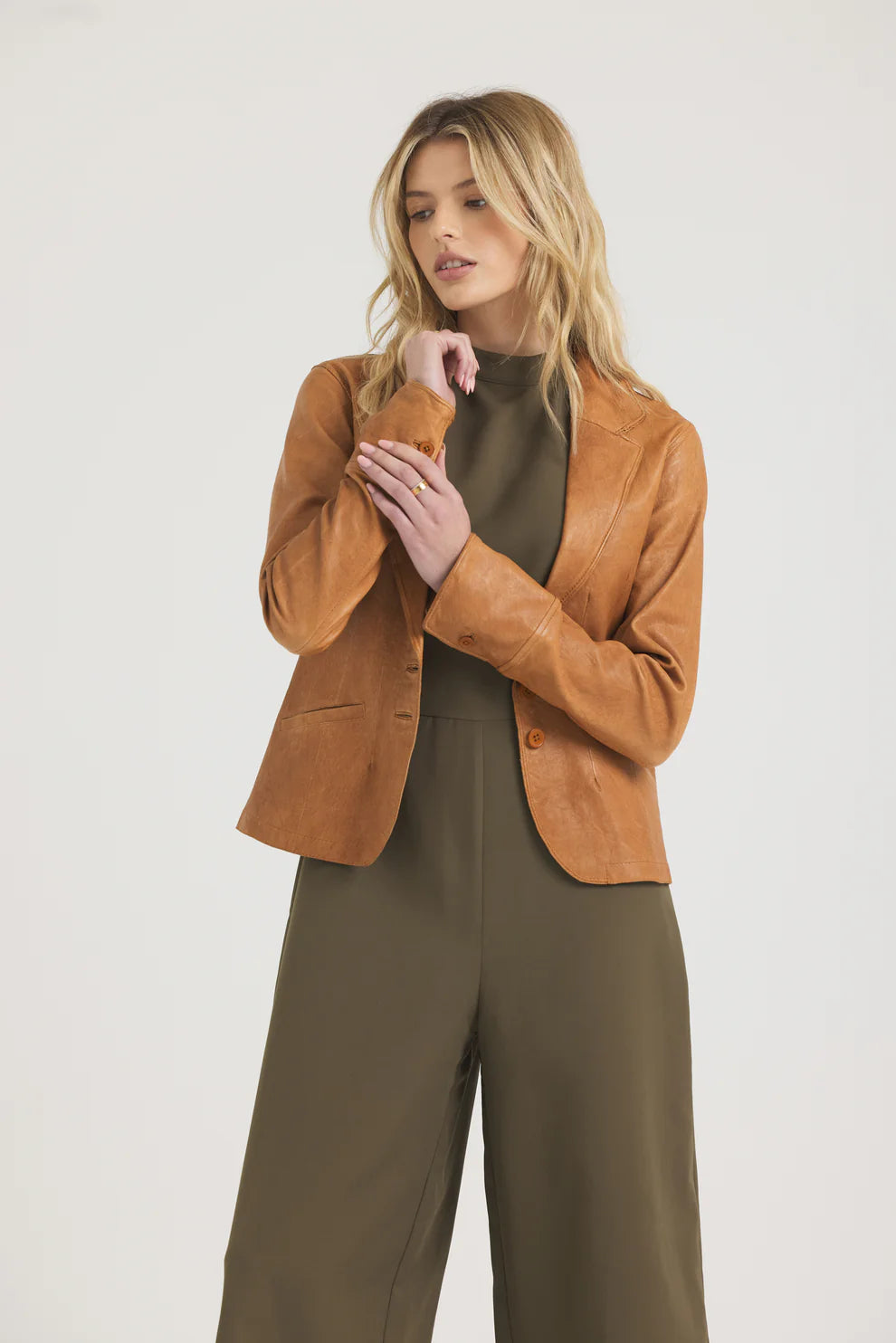 Amelia Wrinkled Leather Jacket - Au Lait by Jakett | 25 South Boutiques