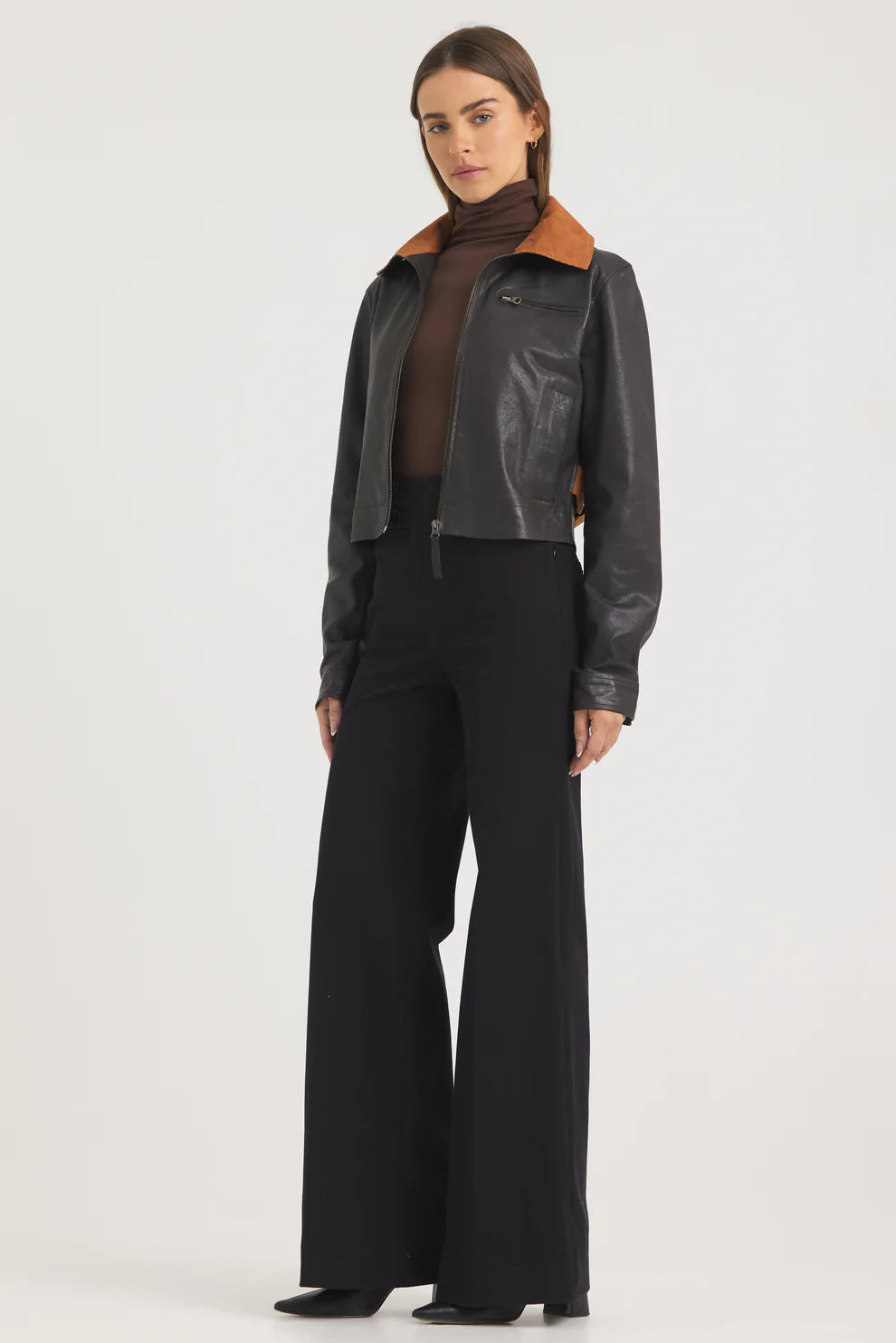 Moira Wrinkled Leather Jacket - Chocolate by Jakett — view 4