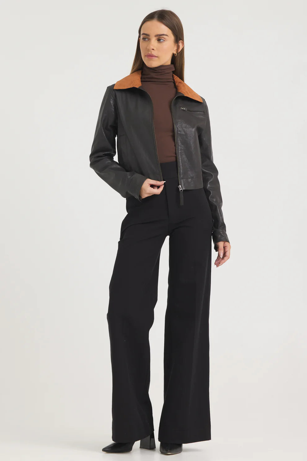 Moira Wrinkled Leather Jacket - Chocolate by Jakett — view 5