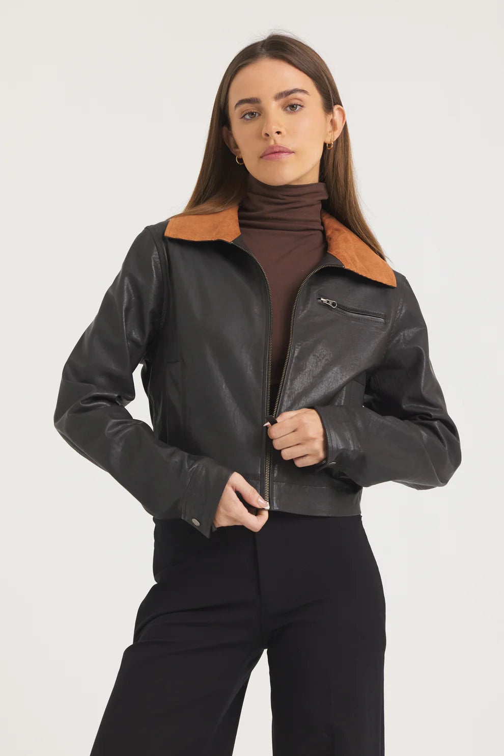 Moira Wrinkled Leather Jacket - Chocolate by Jakett — alternate view
