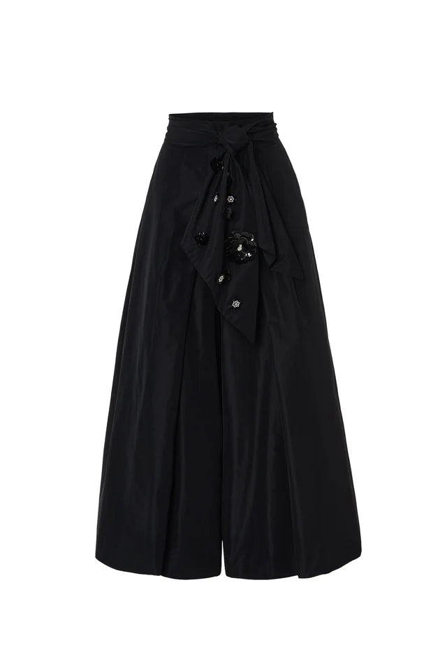 Dramatic Waist Bow Sequins Wide-Leg Culottes - Black by Psophia — view 4