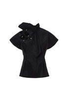 Ring Collar Sequin Floral Detail Cropped Shirt - Black by Psophia — view 3