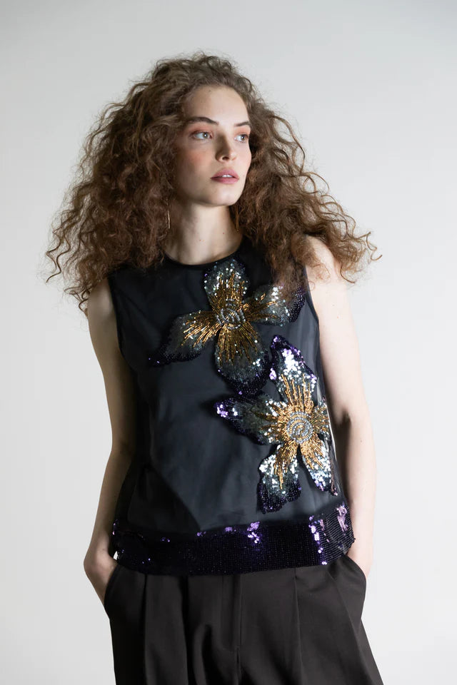 Floral Éclat Tulle Top - Berry by Psophia | 25 South Boutiques
