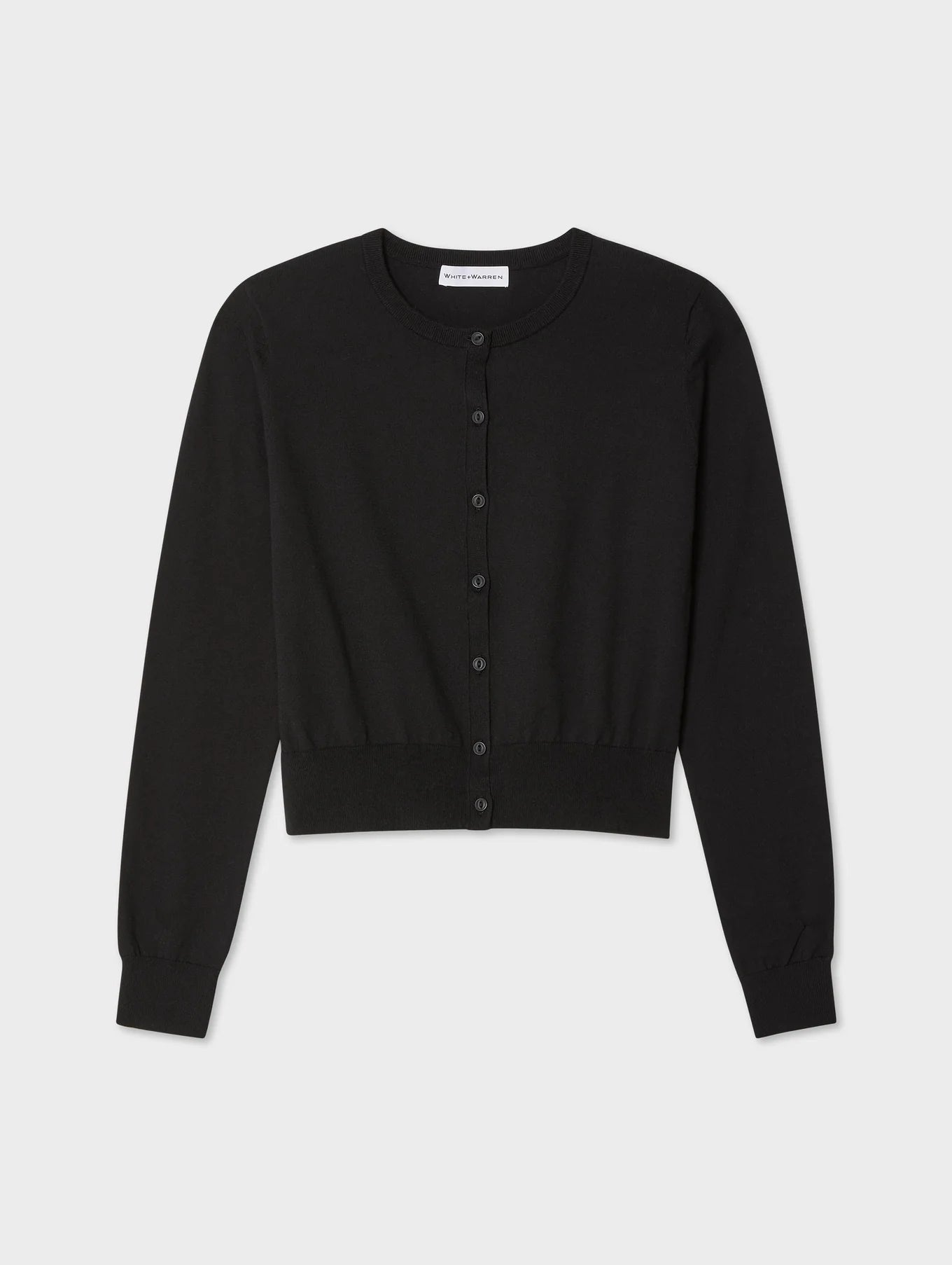 Organic Cotton Crewneck Cardigan - Black by White + Warren — view 4