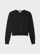 Organic Cotton Crewneck Cardigan - Black by White + Warren — view 4