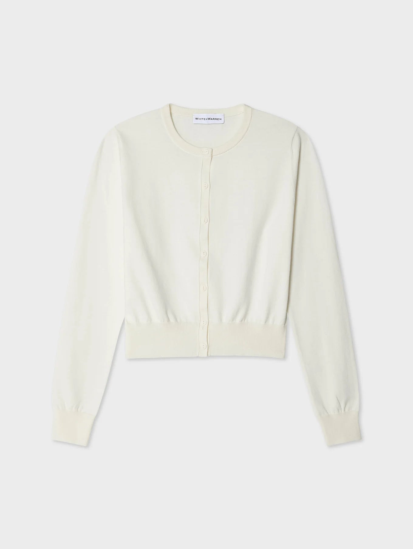 Organic Cotton Crewneck Cardigan - White by White + Warren — view 4