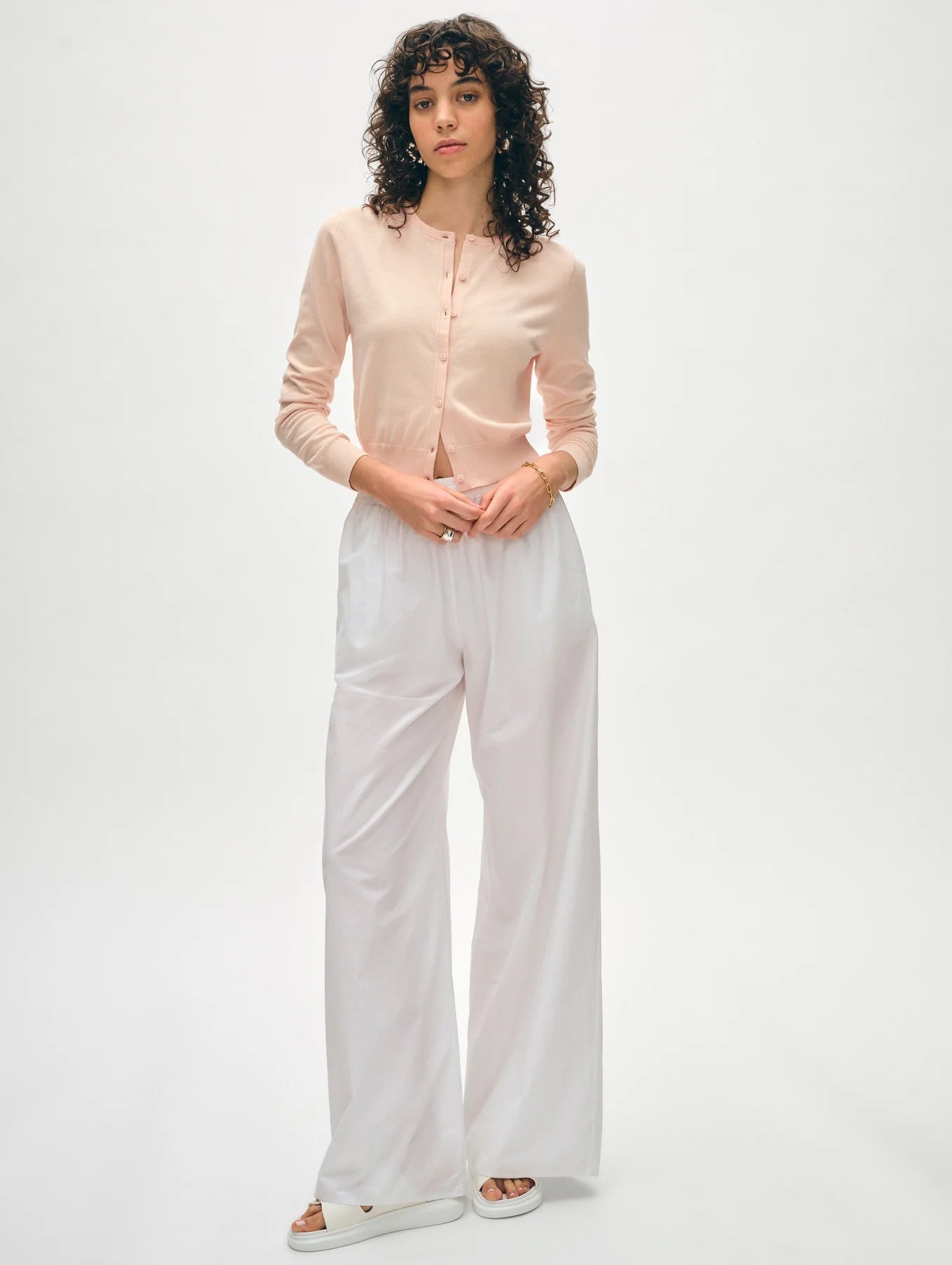 Organic Cotton Crewneck Cardigan - Desert Pink by White + Warren — view 4