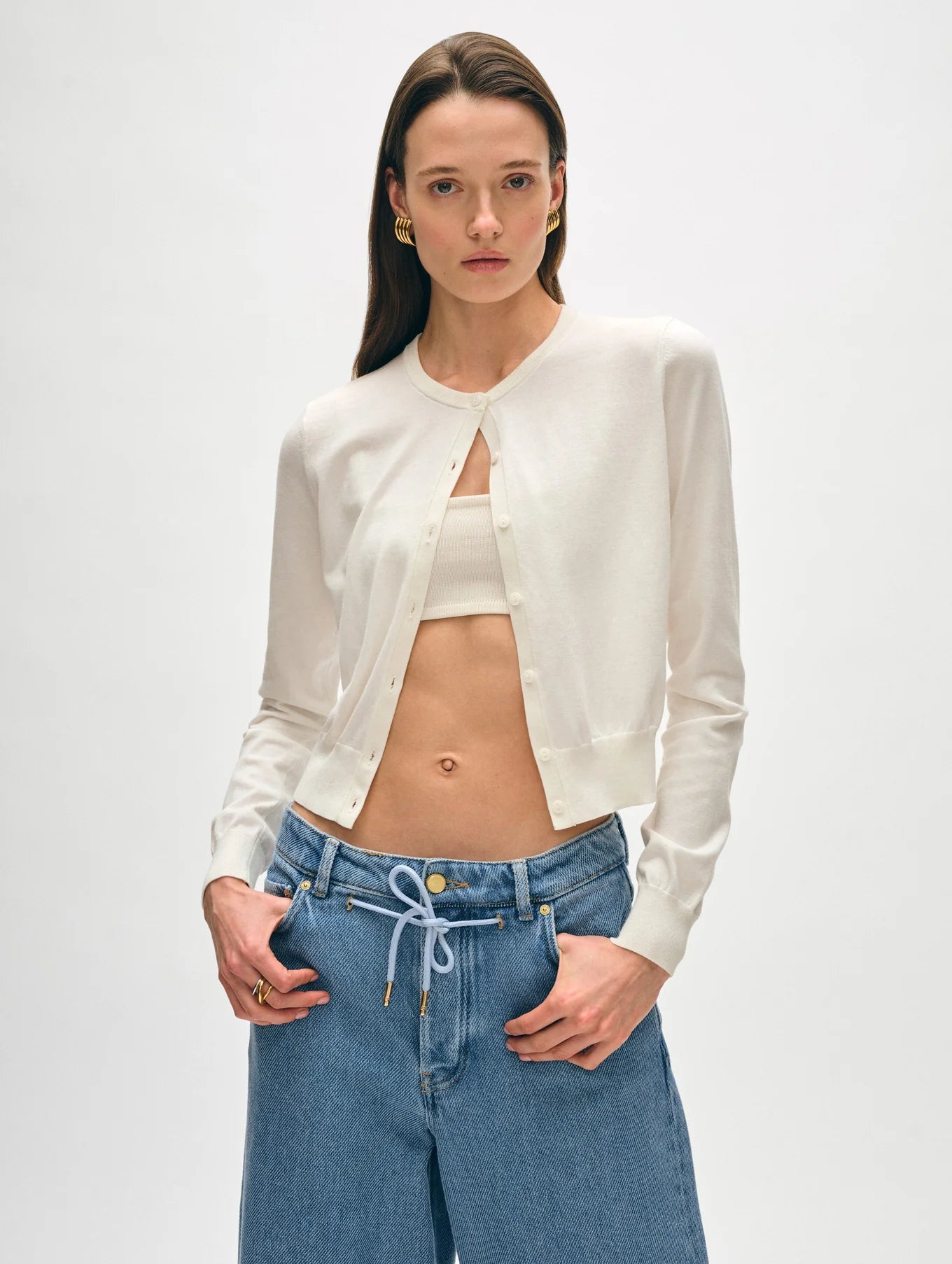 Organic Cotton Crewneck Cardigan - White by White + Warren | 25 South Boutiques