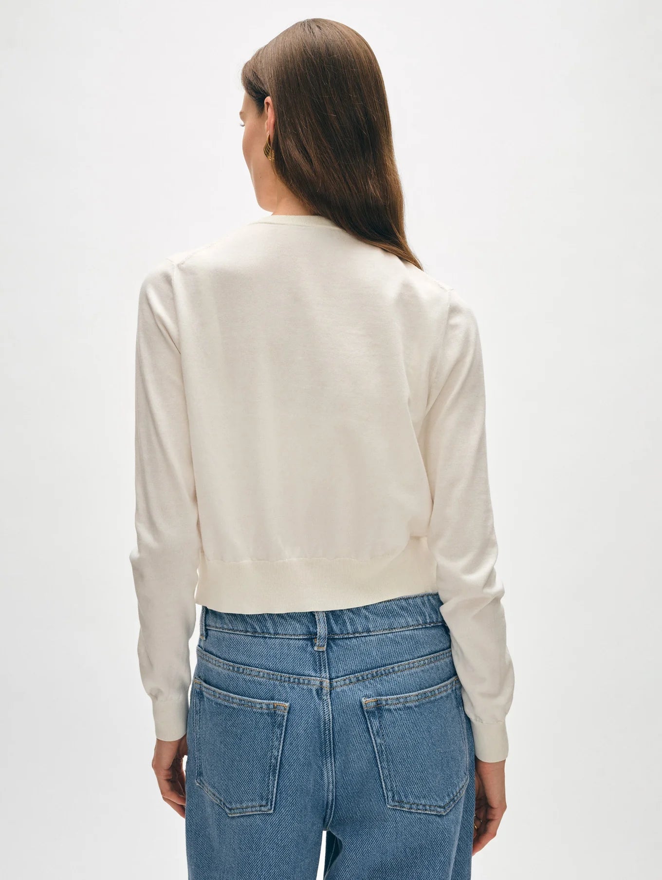 Organic Cotton Crewneck Cardigan - White by White + Warren — view 3