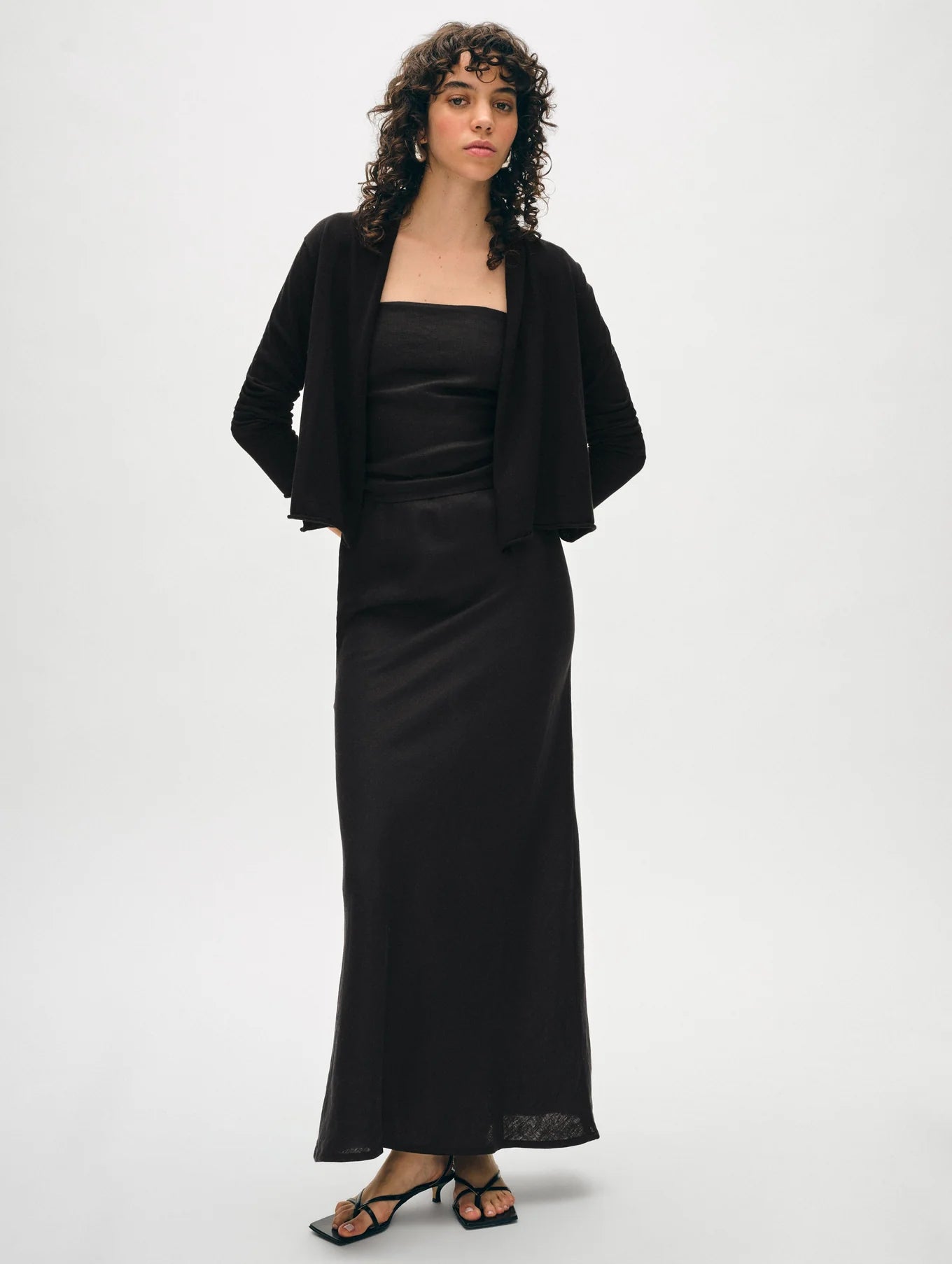 Organic Cotton Cropped Trapeze Cardigan - Black by White + Warren — view 4