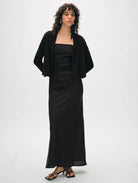 Organic Cotton Cropped Trapeze Cardigan - Black by White + Warren — view 4