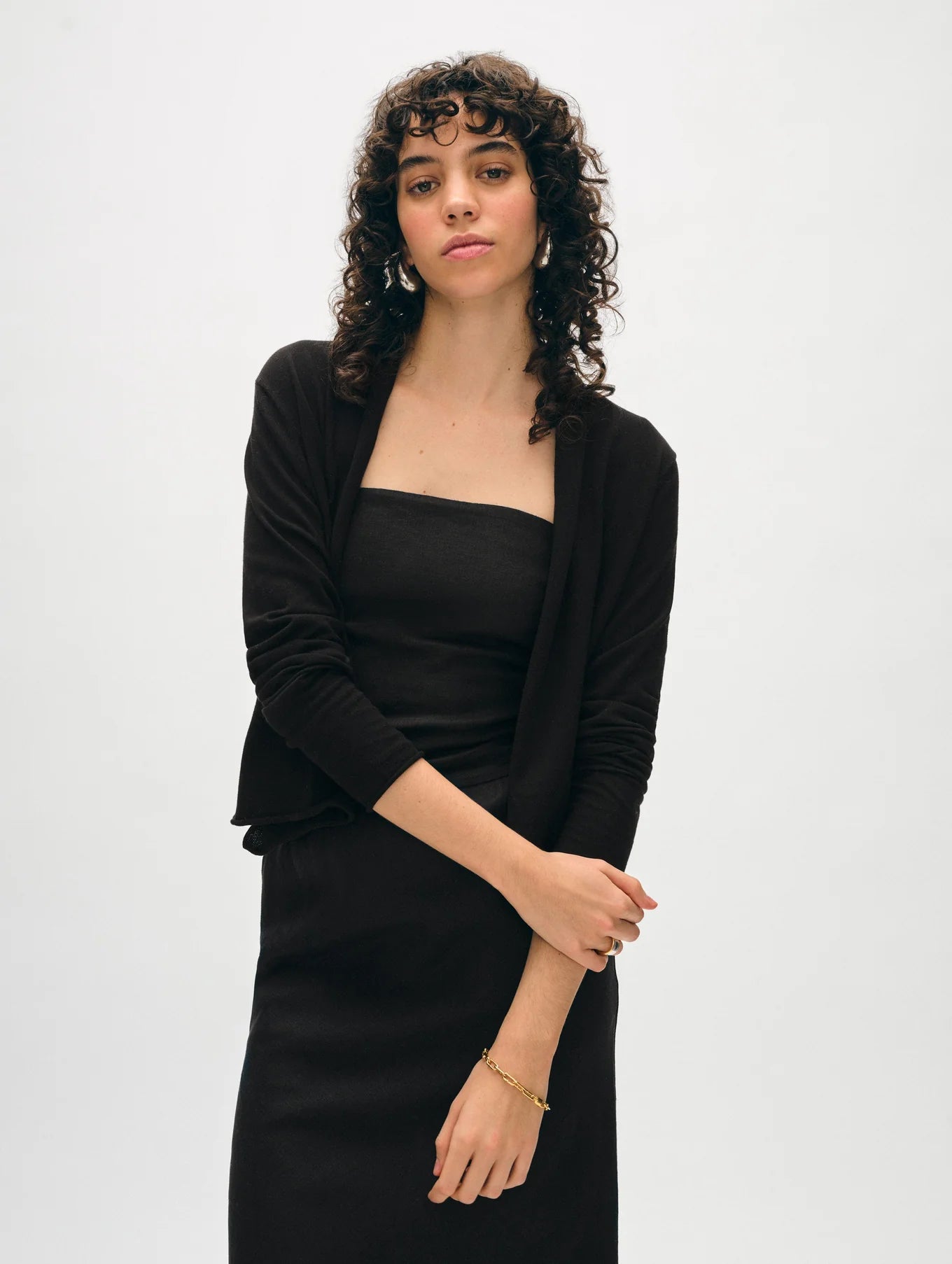 Organic Cotton Cropped Trapeze Cardigan - Black by White + Warren | 25 South Boutiques