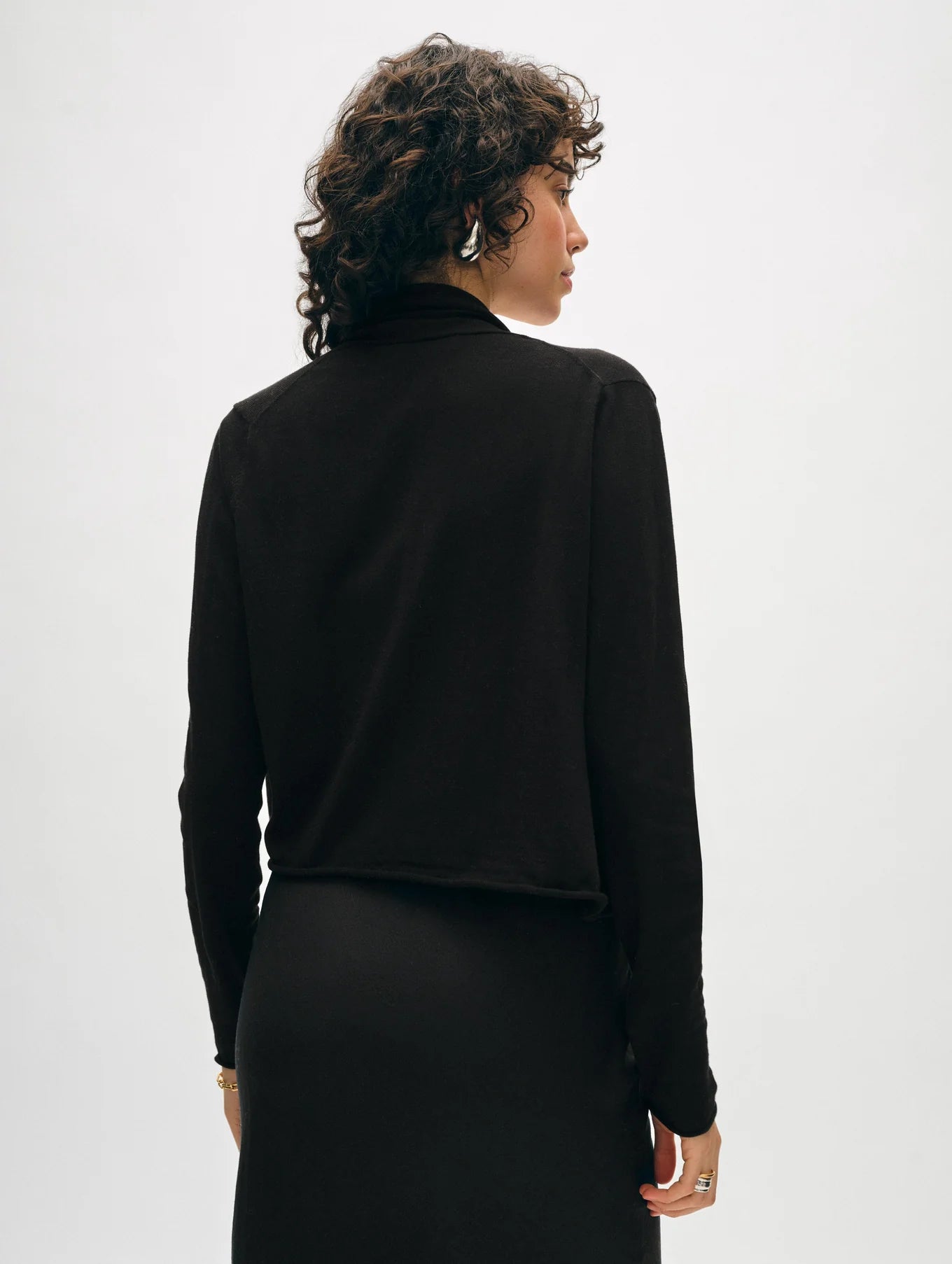 Organic Cotton Cropped Trapeze Cardigan - Black by White + Warren — view 3