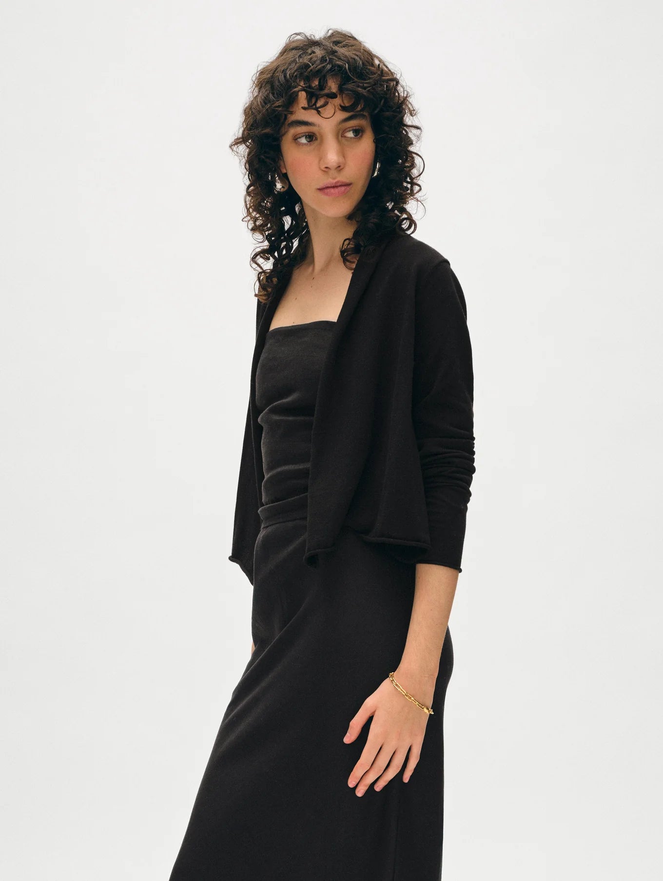 Organic Cotton Cropped Trapeze Cardigan - Black by White + Warren — alternate view