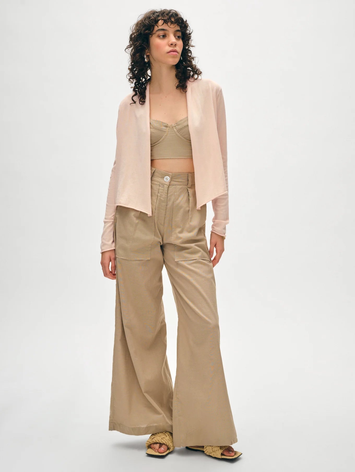 Organic Cotton Cropped Trapeze Cardigan - Desert Pink by White + Warren — view 3