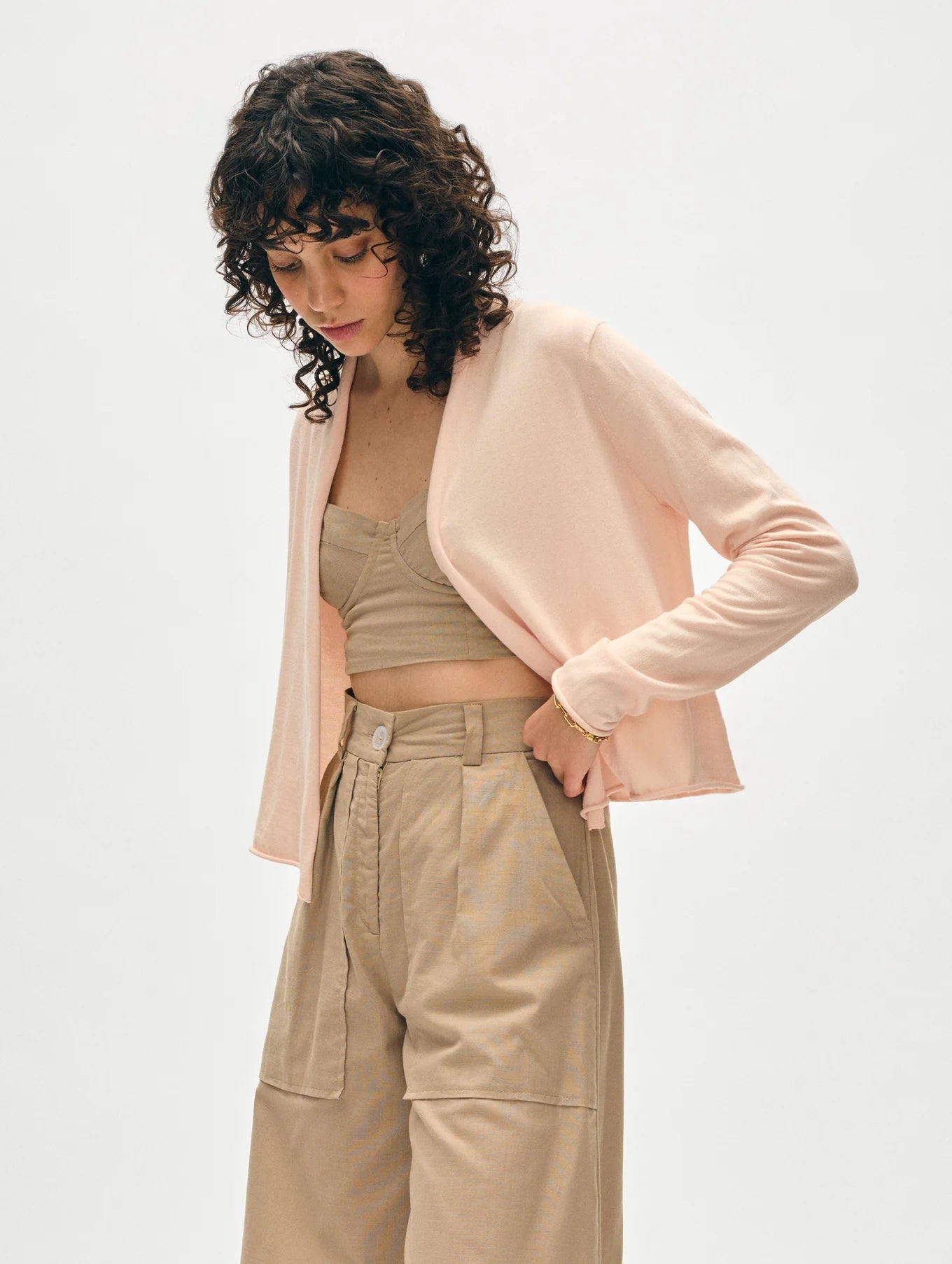 Organic Cotton Cropped Trapeze Cardigan - Desert Pink by White + Warren — alternate view