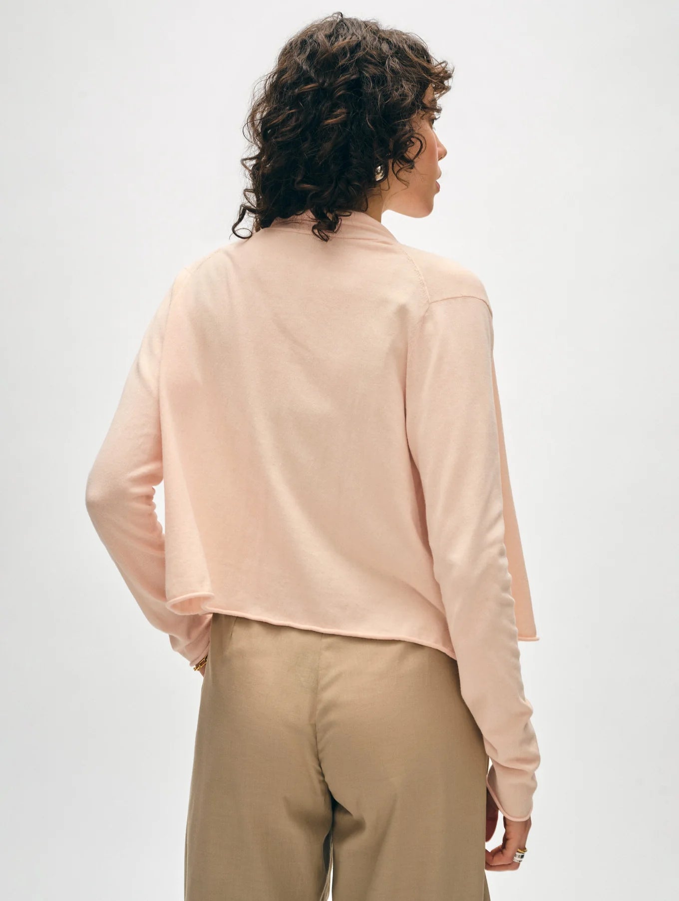Organic Cotton Cropped Trapeze Cardigan - Desert Pink by White + Warren — view 4