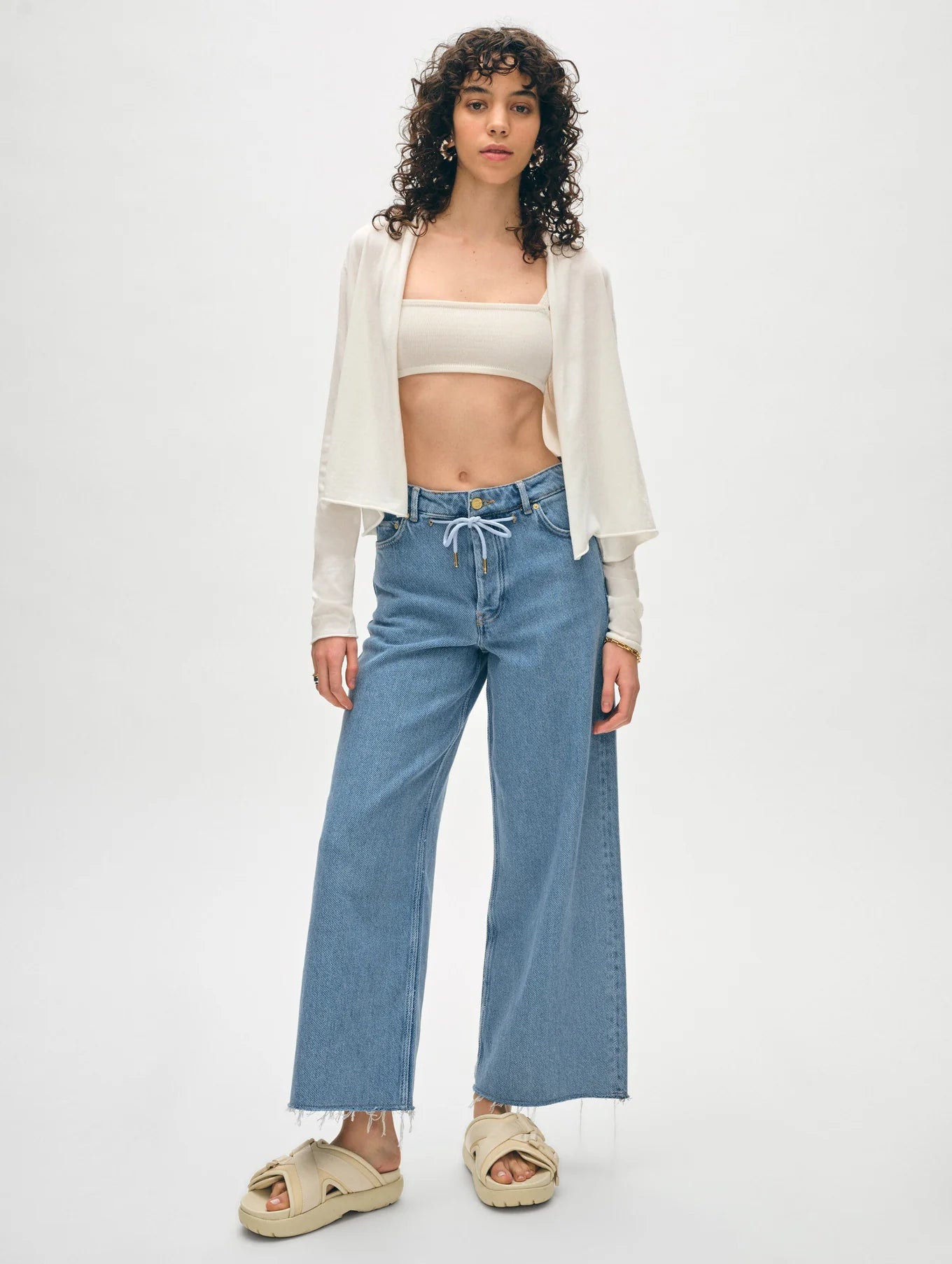 Organic Cotton Cropped Trapeze Cardigan - White by White + Warren — view 4