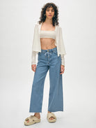 Organic Cotton Cropped Trapeze Cardigan - White by White + Warren — view 4