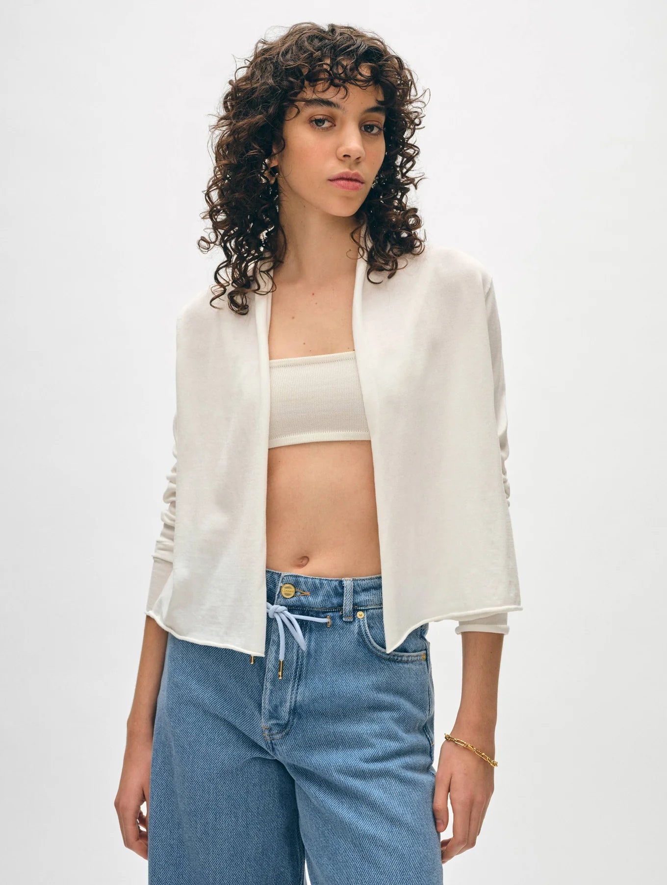 Organic Cotton Cropped Trapeze Cardigan - White by White + Warren | 25 South Boutiques