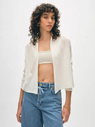 Organic Cotton Cropped Trapeze Cardigan - White by White + Warren | 25 South Boutiques