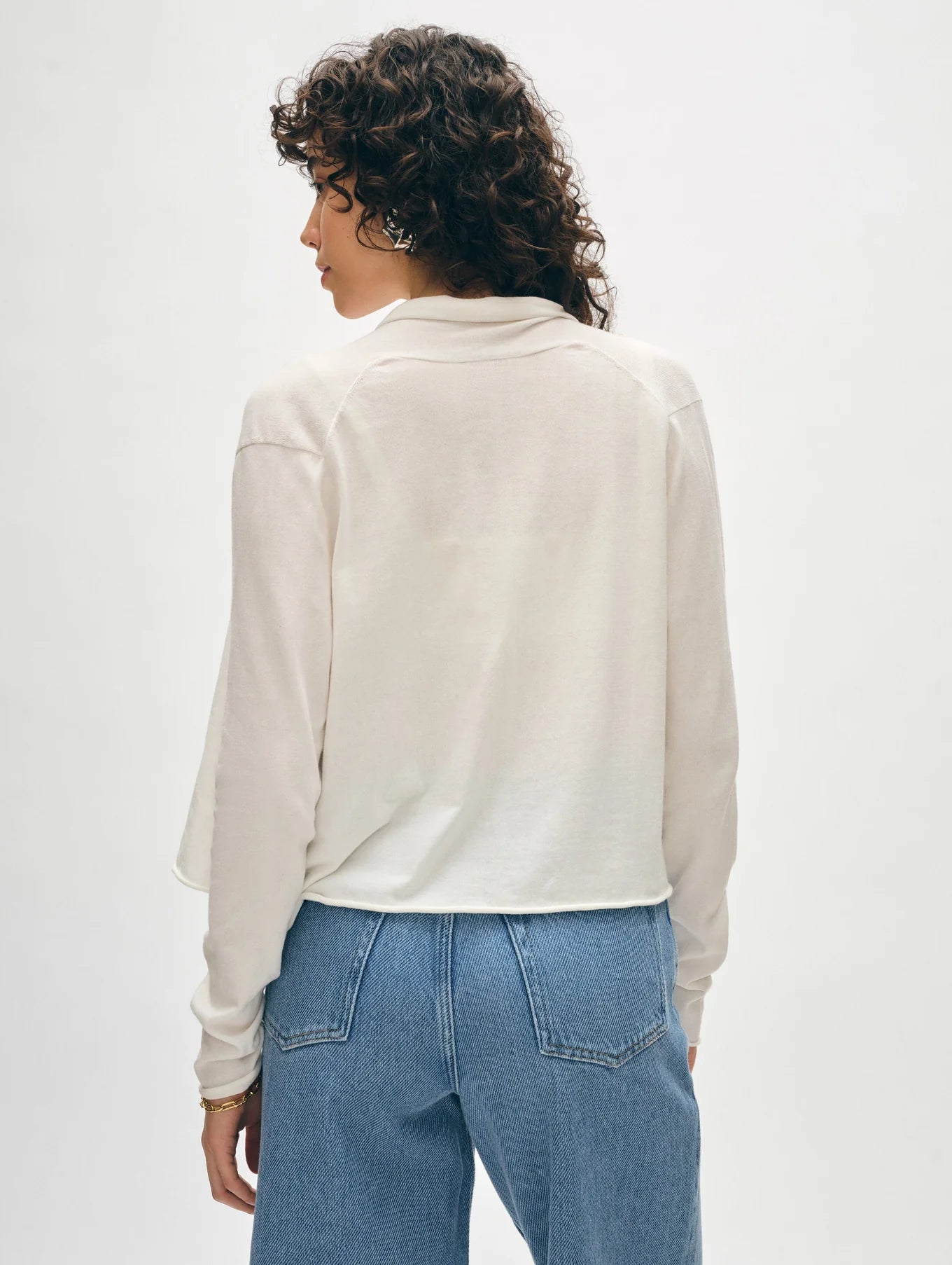 Organic Cotton Cropped Trapeze Cardigan - White by White + Warren — alternate view