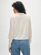 Organic Cotton Cropped Trapeze Cardigan - White by White + Warren — alternate view