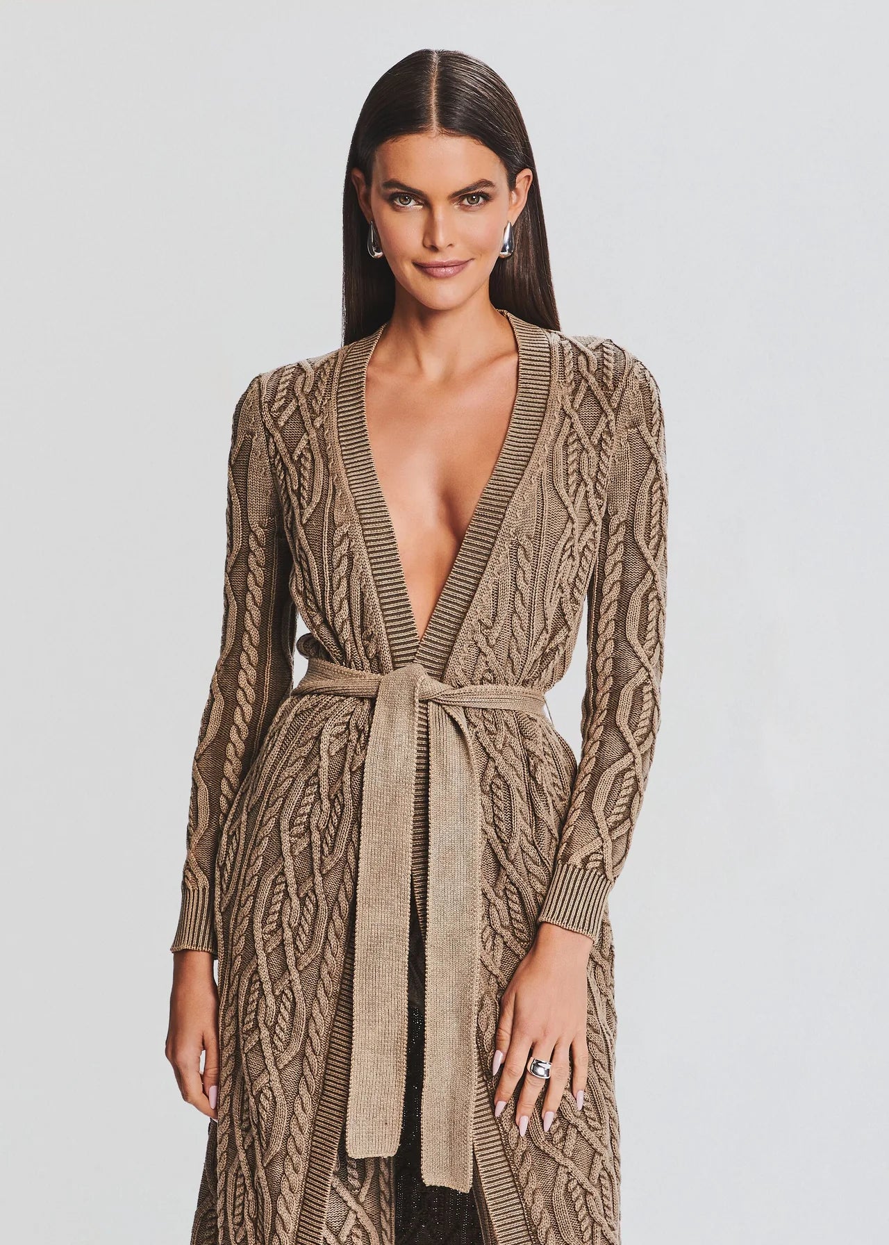 Adaline Cable Knit Cardigan - Tan by SER.O.YA — alternate view