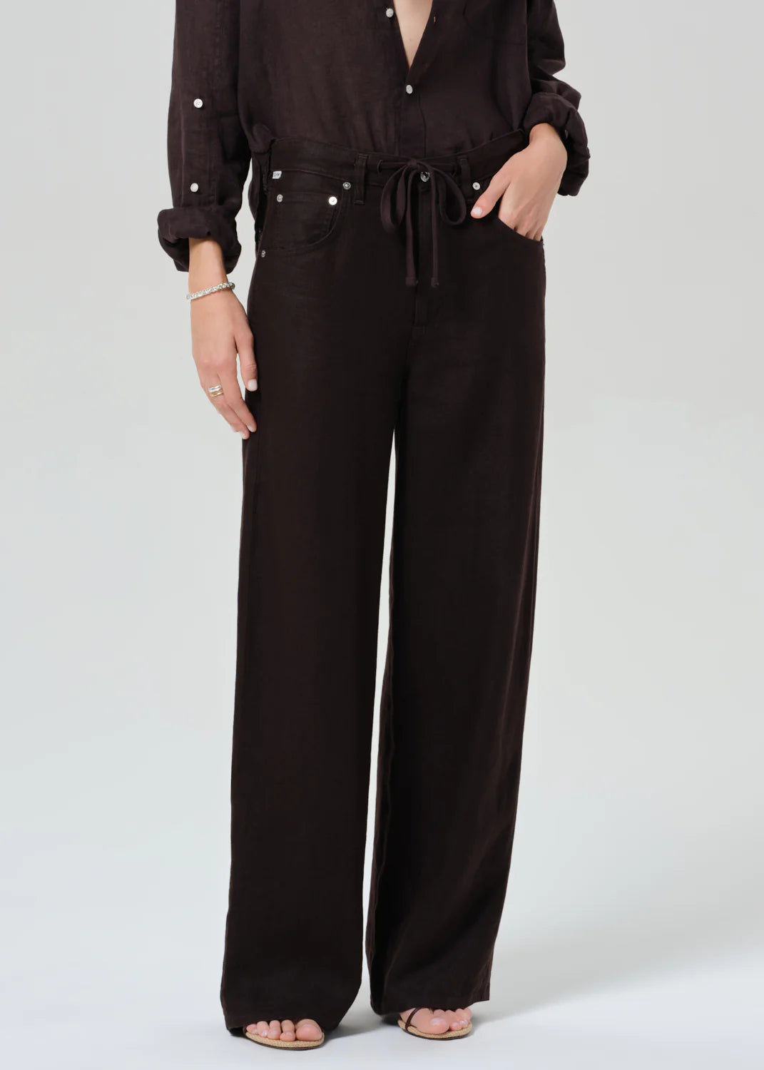 Brynn Drawstring Linen Trouser - Chocolate by Citizens of Humanity — alternate view