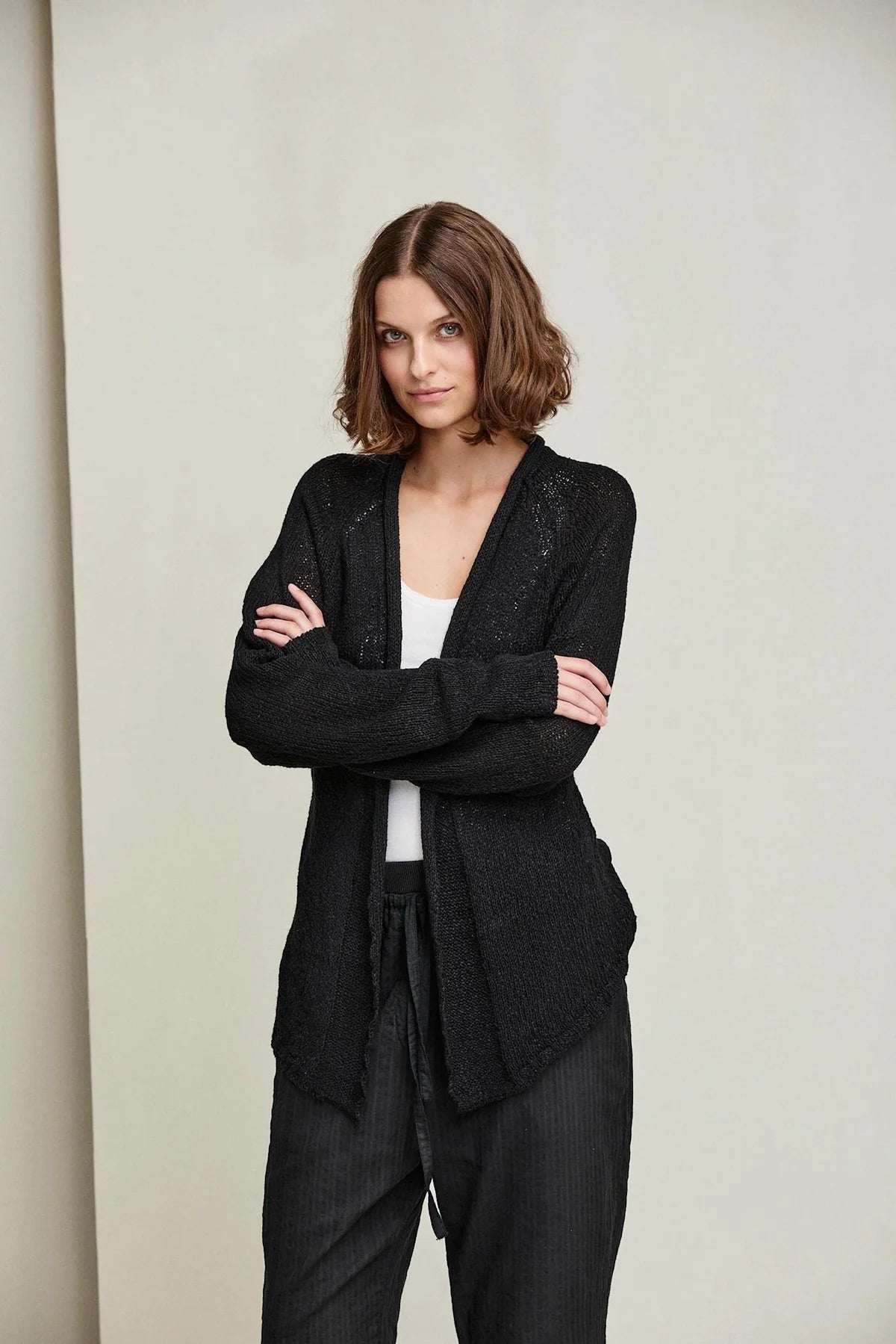 Cotton Linen Silk Cardigan - Black by Kristensen — view 3