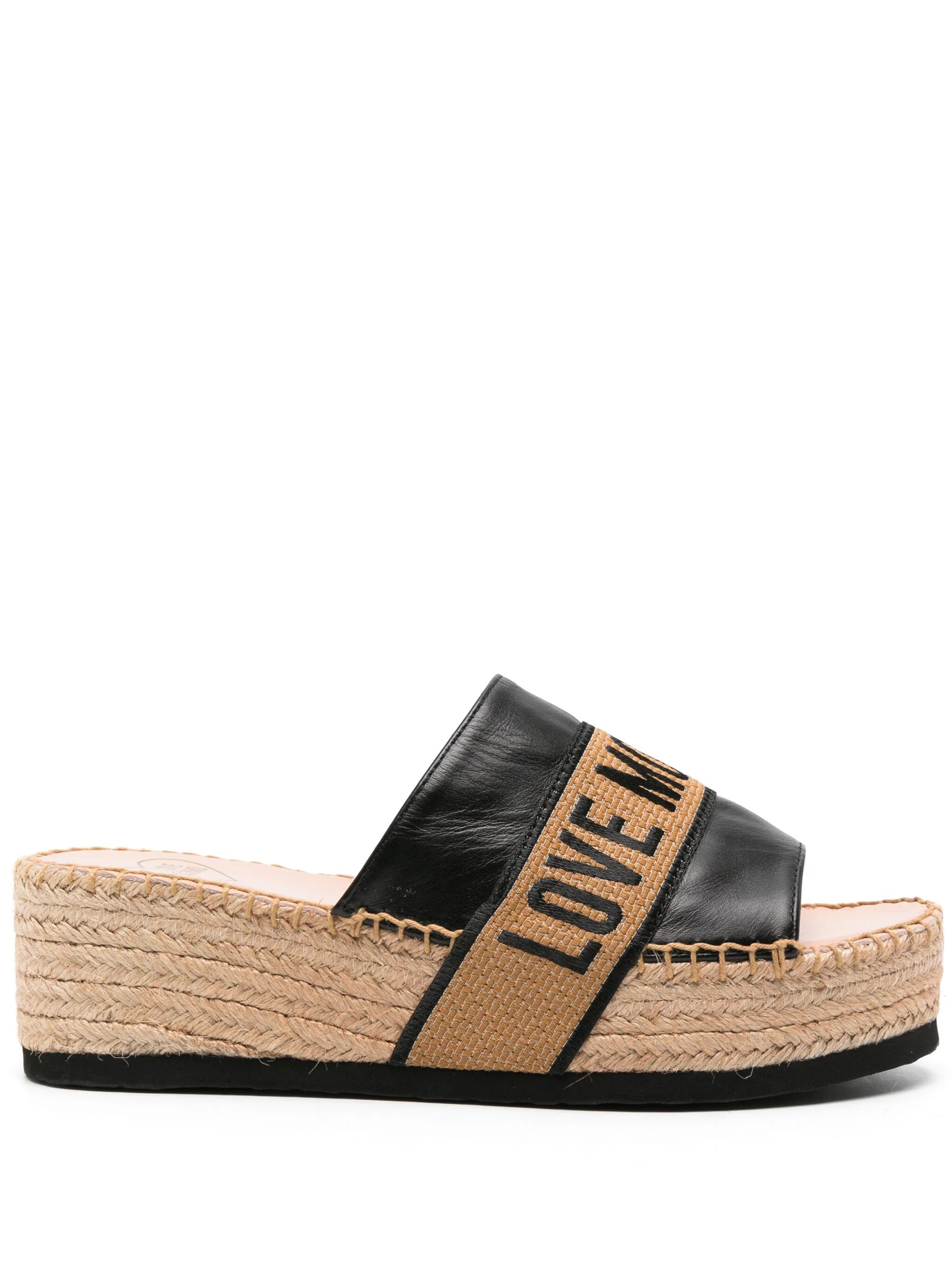 Logo Jacquard Wedge Espadrilles - Black by Love Moschino | 25 South Boutiques