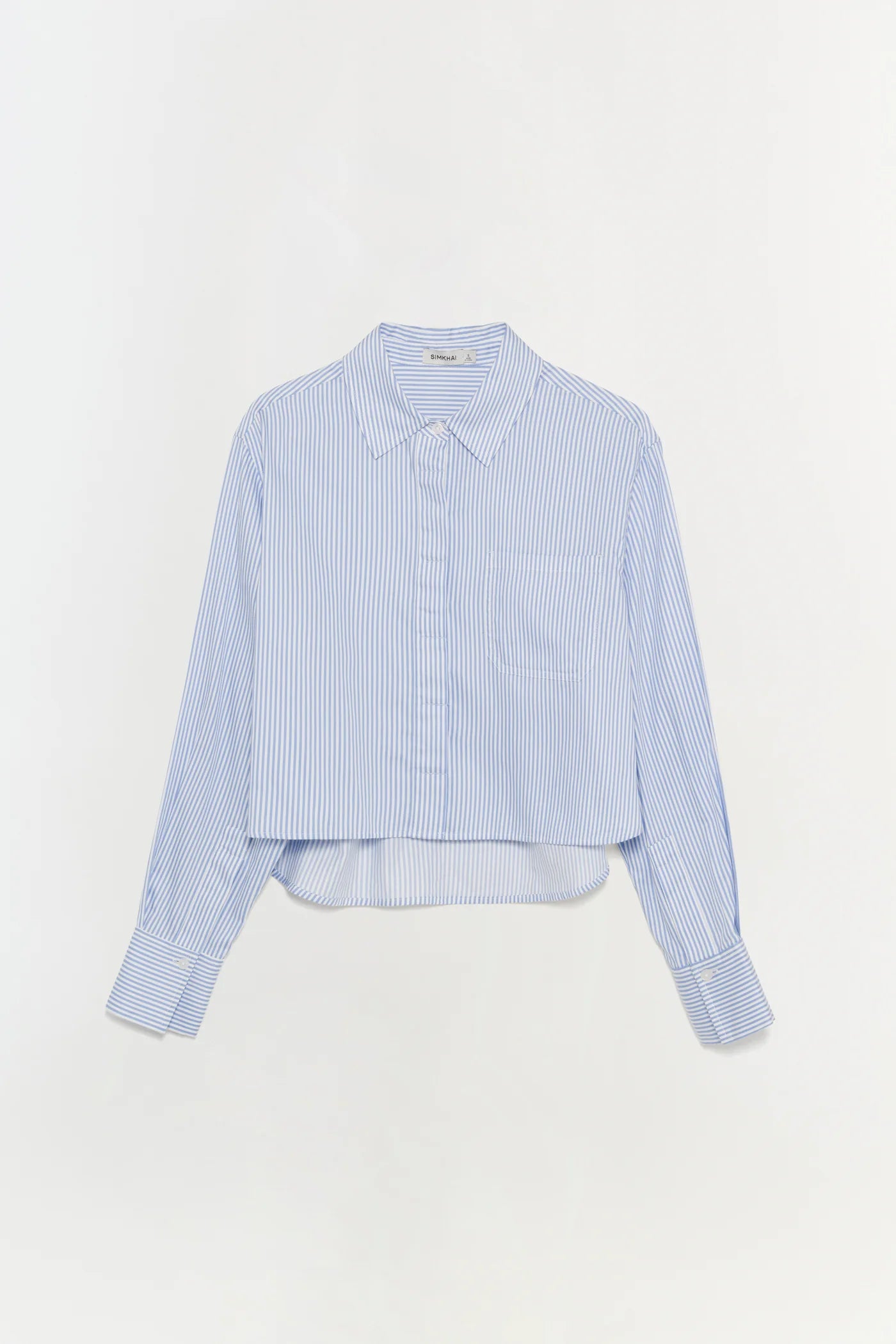 Renata Long Sleeve Cropped Shirt - Blue Hydrangea Stripe by Jonathan Simkhai — view 5