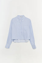 Renata Long Sleeve Cropped Shirt - Blue Hydrangea Stripe by Jonathan Simkhai — view 5
