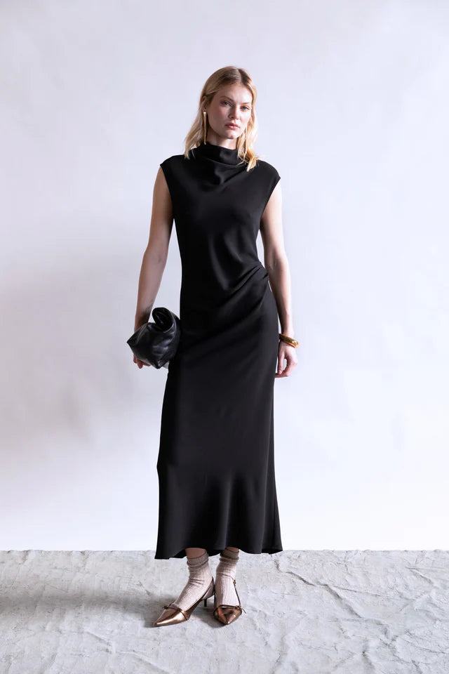 Naia Clean Cut Draped Dress - Black by Psophia — alternate view