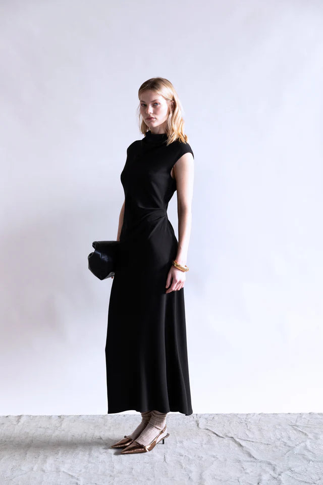 Naia Clean Cut Draped Dress - Black by Psophia — view 3