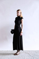 Naia Clean Cut Draped Dress - Black by Psophia — view 3