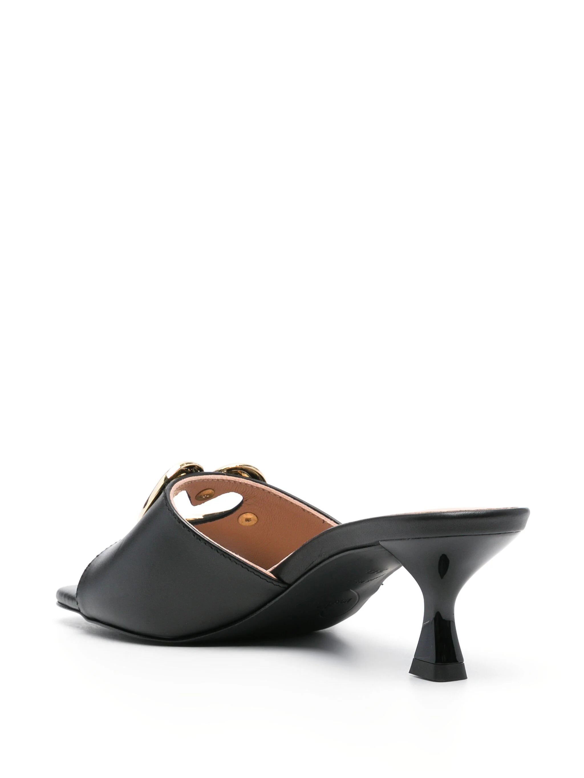 Logo Plaque Leather Mules - Black by Love Moschino — view 3