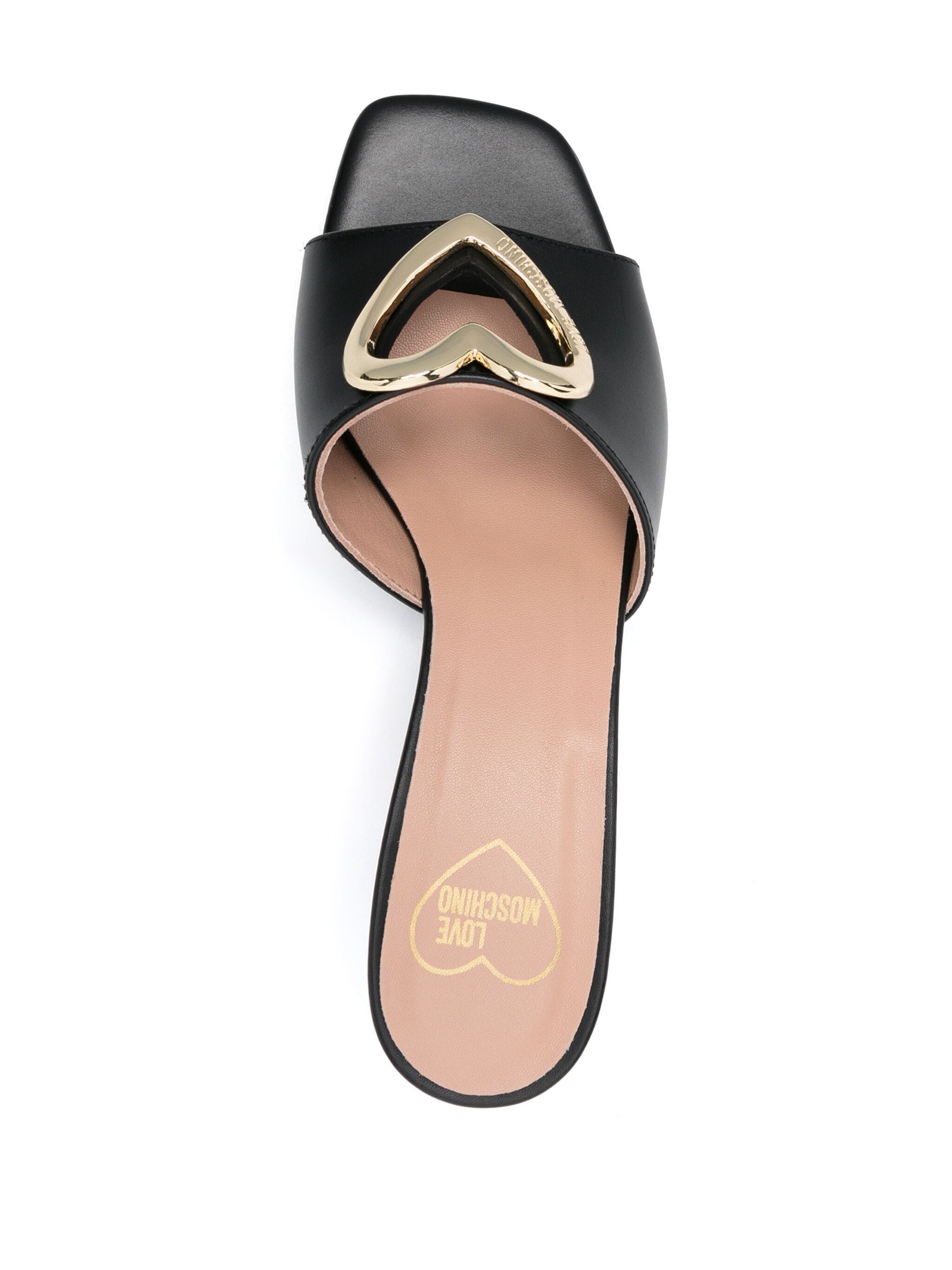 Logo Plaque Leather Mules - Black by Love Moschino — view 4