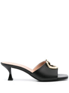 Logo Plaque Leather Mules - Black by Love Moschino | 25 South Boutiques