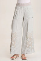 Phedora Twill Embroidered Wide Leg Pant - Grey Marble by XCVI | 25 South Boutiques