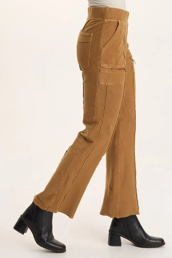 Ninian Twill Knit Zipper Pocket Flared Pant - Goldenrod Pigment by XCVI — alternate view
