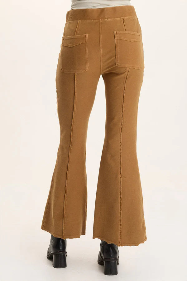 Ninian Twill Knit Zipper Pocket Flared Pant - Goldenrod Pigment by XCVI — view 3
