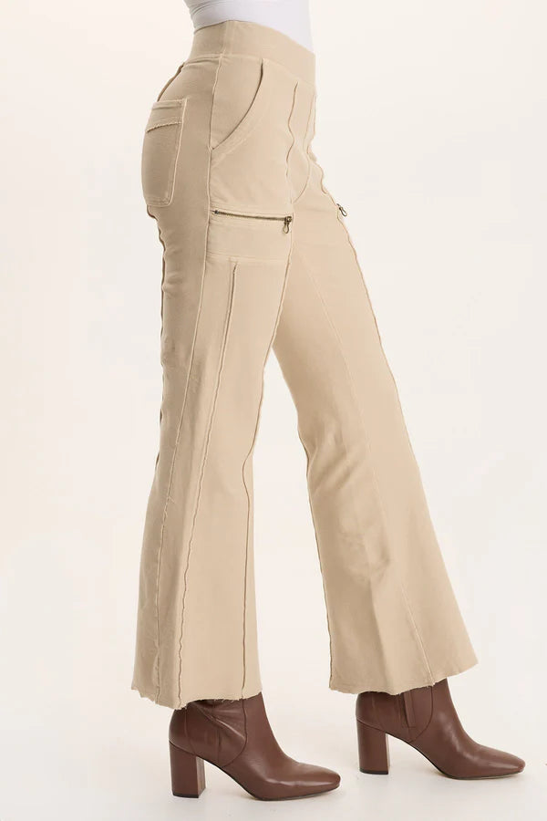 Ninian Twill Knit Zipper Pocket Flared Pant - Park Avenue by XCVI — alternate view